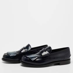مملوكة مسبقًا Burberry Navy Blue Patent Leather Bedmoore Fringe Detail Penny Loafers Size 44