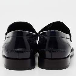 مملوكة مسبقًا Burberry Navy Blue Patent Leather Bedmoore Fringe Detail Penny Loafers Size 44