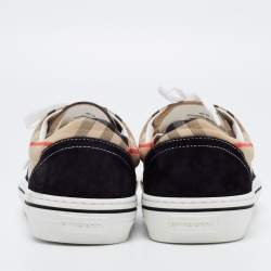 Burberry Beige/Black House Check Fabric and Suede Low-Top Sneakers Size 40.5