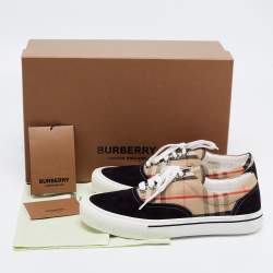Burberry Beige/Black House Check Fabric and Suede Low-Top Sneakers Size 40.5