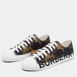 Burberry Green Camo Print Canvas Larkhall Low Top Sneakers Size 44