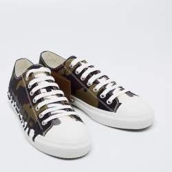 Burberry Green Camo Print Canvas Larkhall Low Top Sneakers Size 44