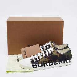 Burberry Green Camo Print Canvas Larkhall Low Top Sneakers Size 44