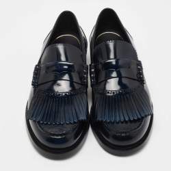 Burberry Two Tone Leather Bedmoore Fringe Loafers Size 44