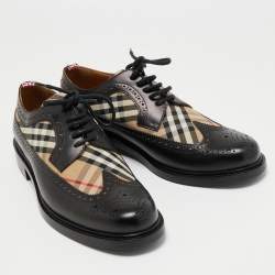 Burberry Black Leather and Vintage Check Brogue Derby Size 44