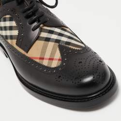 Burberry Black Leather and Vintage Check Brogue Derby Size 44