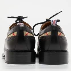 Burberry Black Leather and Vintage Check Brogue Derby Size 44
