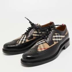 Burberry Black Leather and Vintage Check Brogue Derby Size 44