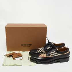 Burberry Black Leather and Vintage Check Brogue Derby Size 44