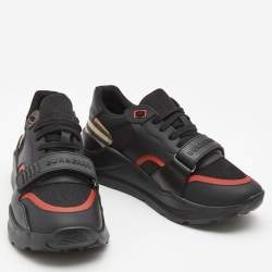 Pre Owned Burberry Black Mesh and Leather Ramsey Check Low Top Sneakers Size 42 