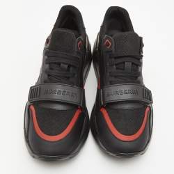 Pre Owned Burberry Black Mesh and Leather Ramsey Check Low Top Sneakers Size 42 