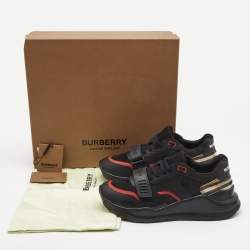 Pre Owned Burberry Black Mesh and Leather Ramsey Check Low Top Sneakers Size 42 