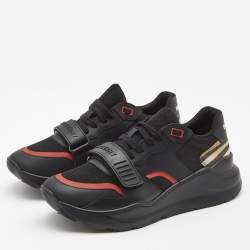 Pre Owned Burberry Black Mesh and Leather Ramsey Check Low Top Sneakers Size 42 