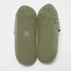 Burberry Green MGCheck Rubber Furley Flat Slides Size 44 