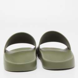 Burberry Green MGCheck Rubber Furley Flat Slides Size 44 