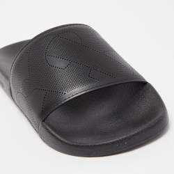 Burberry Black Perforated Leather Furley Flat Slides Size 40