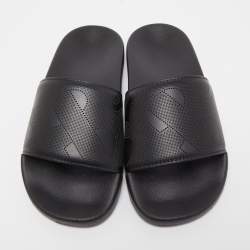 Burberry Black Perforated Leather Furley Flat Slides Size 40