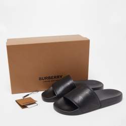 Burberry Black Perforated Leather Furley Flat Slides Size 40