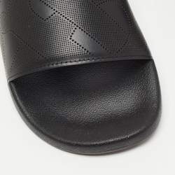Pre Owned Burberry Black Perforated Leather Furley Flat Slides Size 46