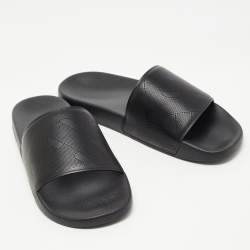 Pre Owned Burberry Black Perforated Leather Furley Flat Slides Size 46