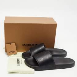 Pre Owned Burberry Black Perforated Leather Furley Flat Slides Size 46