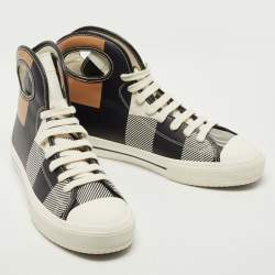 Pre Owned Burberry Tricolor Leather Larkhall High Top Sneakers Size 42.5