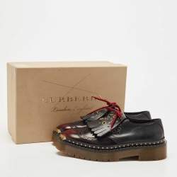 Pre Owned Burberry Black/Burgundy Brogue Leather Bissett Fringe Detail Lace Up Platform Derby Size 40