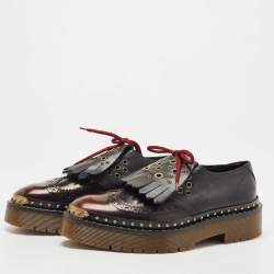 Pre Owned Burberry Black/Burgundy Brogue Leather Bissett Fringe Detail Lace Up Platform Derby Size 40