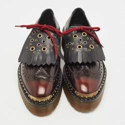 Pre Owned Burberry Black/Burgundy Brogue Leather Bissett Fringe Detail Lace Up Platform Derby Size 40