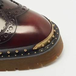Pre Owned Burberry Black/Burgundy Brogue Leather Bissett Fringe Detail Lace Up Platform Derby Size 40