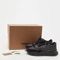 Pre Owned Burberry Black Suede and Leather Print Ramsey Sneakers Size 45