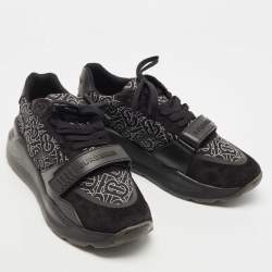 Pre Owned Burberry Black Suede and Leather Print Ramsey Sneakers Size 45