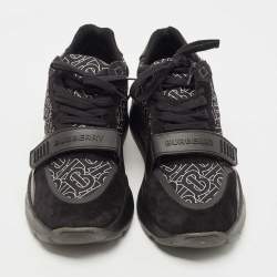Pre Owned Burberry Black Suede and Leather Print Ramsey Sneakers Size 45