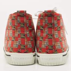 Burberry Red Check Fabric Kingly High Top Sneakers Size 45
