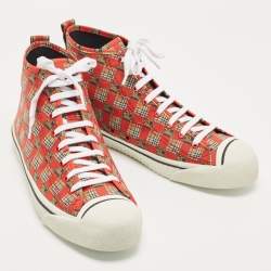 Burberry Red Check Fabric Kingly High Top Sneakers Size 45