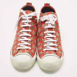Burberry Red Check Fabric Kingly High Top Sneakers Size 45