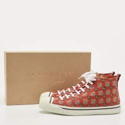 Burberry Red Check Fabric Kingly High Top Sneakers Size 45