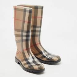 Burberry Brown Nova Check Rubber Rain Boots Size 41