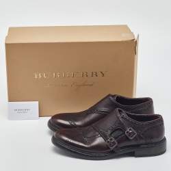 Burberry Burgundy Brogue Leather Delmar Monk Derby Size 40.5 