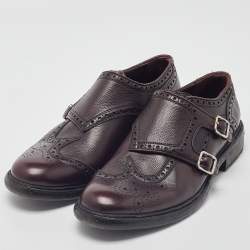 Burberry Burgundy Brogue Leather Delmar Monk Derby Size 40.5 