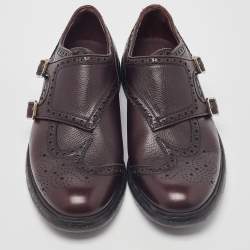 Burberry Burgundy Brogue Leather Delmar Monk Derby Size 40.5 