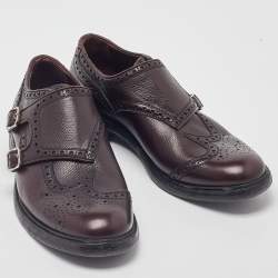 Burberry Burgundy Brogue Leather Delmar Monk Derby Size 40.5 