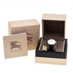 Pre Owned Burberry Silver Stainless Steel Leather The City BU9008 Men's Wristwatch 38 mm