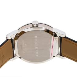 Pre Owned Burberry Silver Stainless Steel Leather The City BU9008 Men's Wristwatch 38 mm