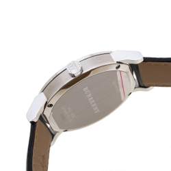 Pre Owned Burberry Silver Stainless Steel Leather The City BU9008 Men's Wristwatch 38 mm