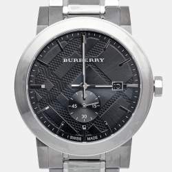 Pre Owned Burberry Black Stainless Steel The City BU9901 Men's Wristwatch 42 mm 