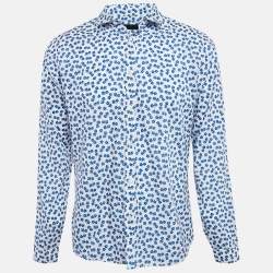 Burberry Prorsum White/Blue Flower Print Cotton Long Sleeve Shirt XL