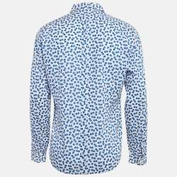 Burberry Prorsum White/Blue Flower Print Cotton Long Sleeve Shirt XL