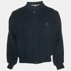 Burberry Prorsum Navy Blue Rib Knit Trim Wool Zip-Up Jacket L