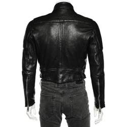 Pre Owned Burberry Prorsum Black Leather Biker Jacket M